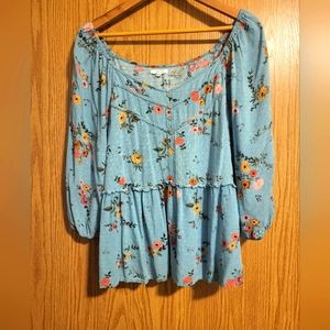 Maurice's Womens Floral Teal Babydoll Top. Size Large